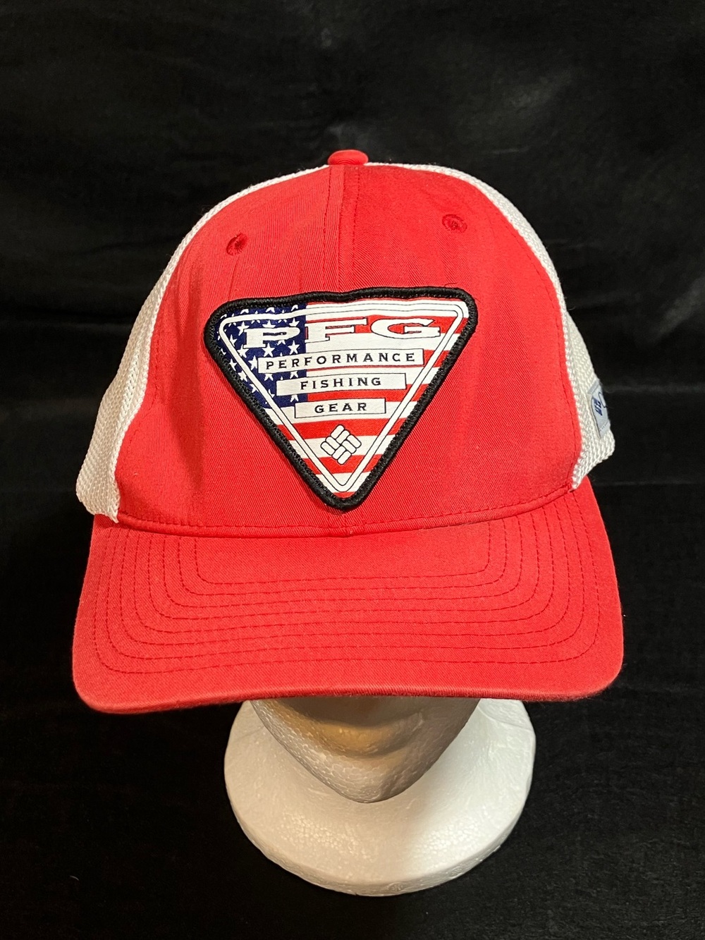 Columbia PFG Mesh Stateside Ball Cap Red USA Flag Patch Hat L/XL